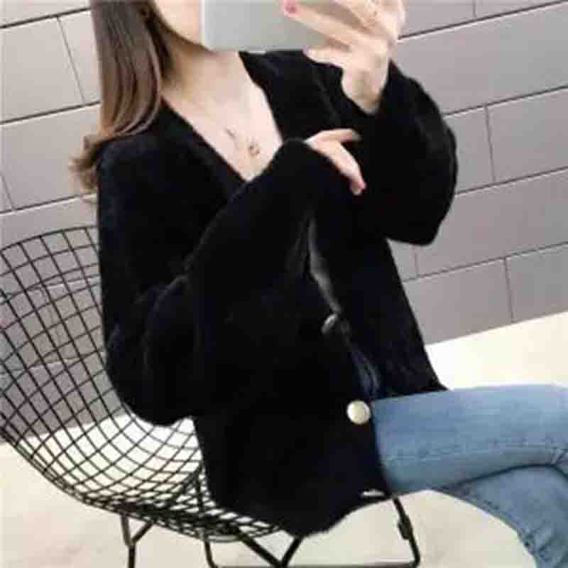 Весенне-осенняя корейская версия норкового флиса вязаная куртка-кардиган, свитер, женская короткая свободная верхняя куртка