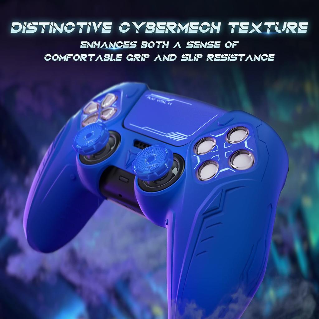PlayVital Grip Cover for PS5 Premium Silicone Cover for Cyber Mecha Design Protective Cover for Compatible with PS5 Official Charging Dock with the