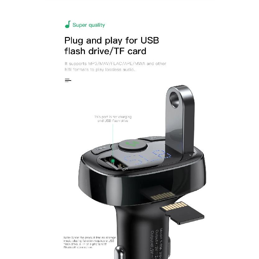 Baseus FM-передатчик Bluetooth Aux Аудио MP3-плеер FM-радио Двойной USB Быстрая зарядка Автомобильное зарядное устройство FM-модулятор Hands-free Автомобильный комплект
