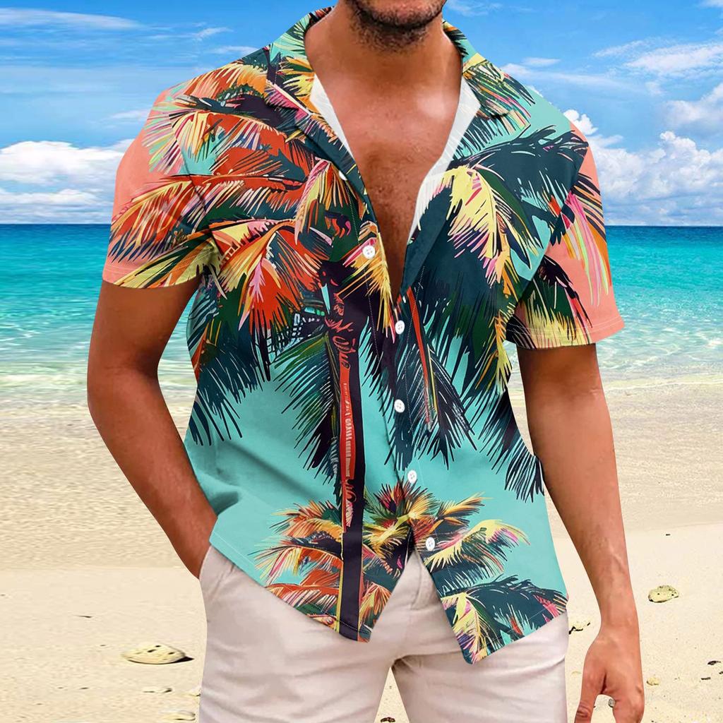 Рубашка для мужчин, повседневная мода, летняя футболка с коротким рукавом и пуговицами, топ с принтом