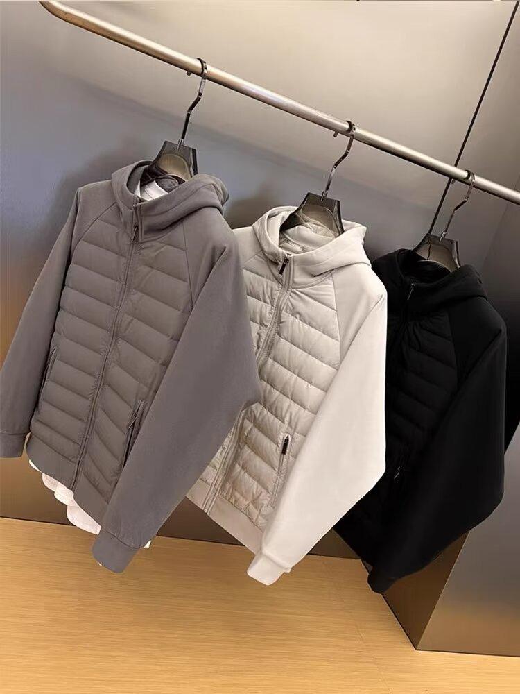 «Мужская зимняя модная хлопковая куртка с капюшоном»: Свободный, универсальный, повседневный, однотонный, парный дизайн».