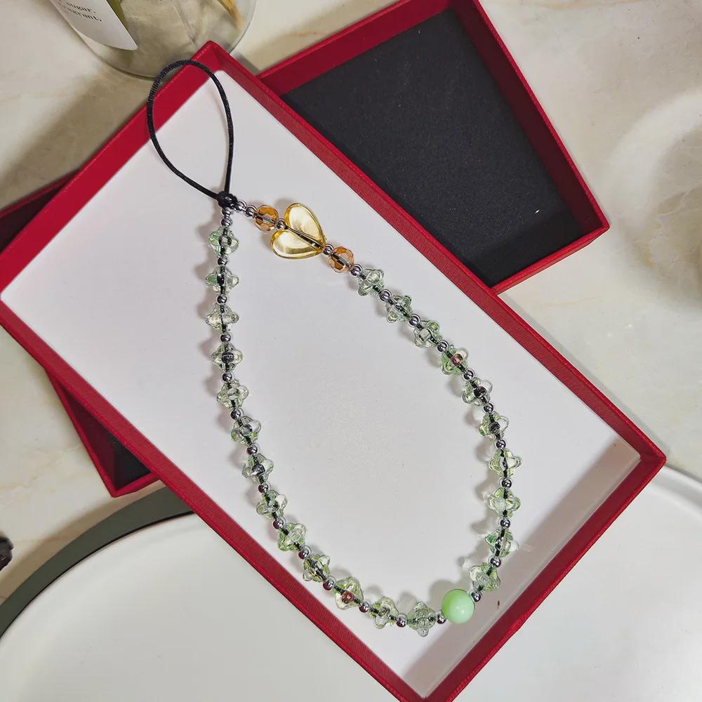 Подвеска для телефона в виде сердца из акрила с градиентом и радугой - бисерный стиль для девочек