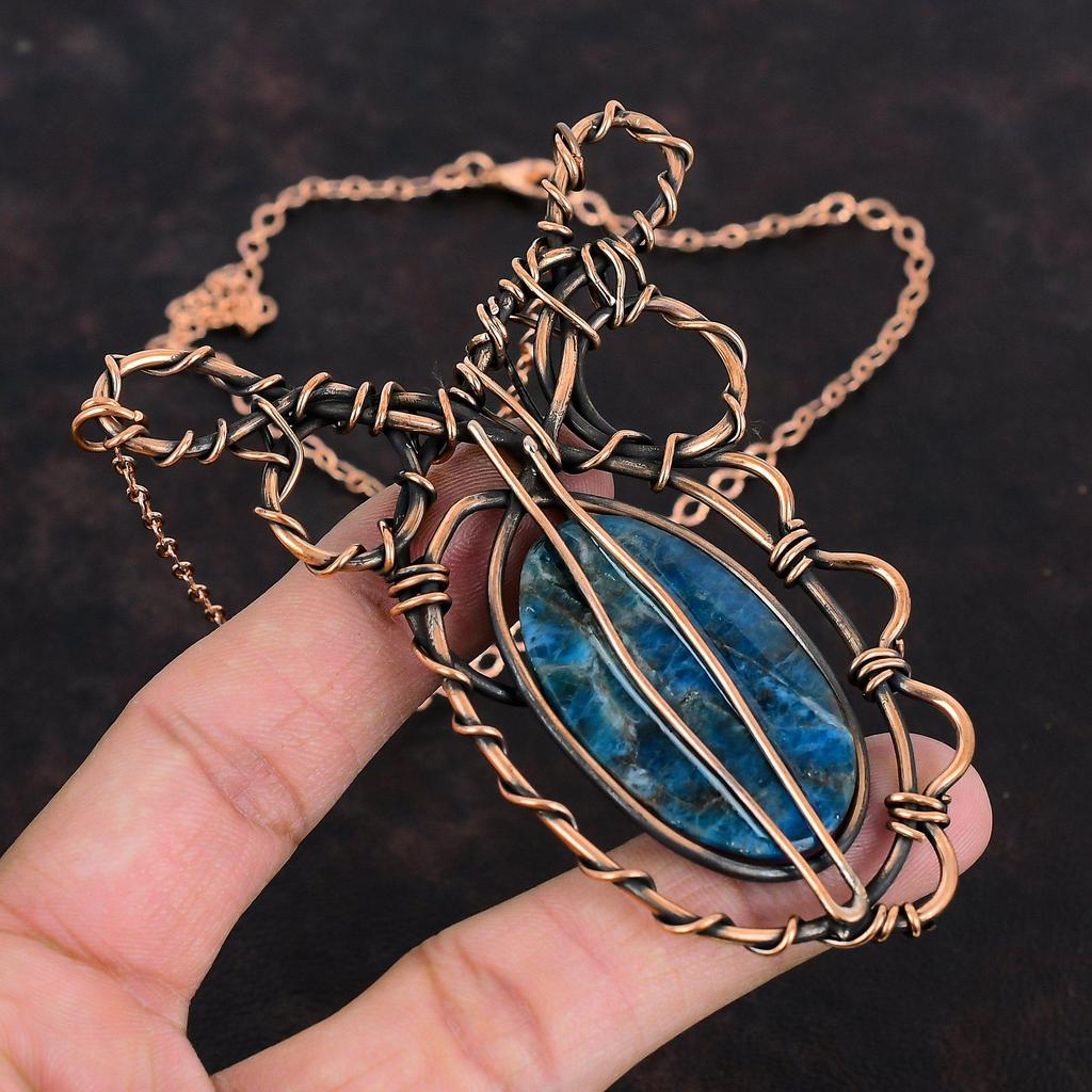 Neon Apatite Necklace Copper Wire Wrapped Jewelry Copper Necklace Adjustable Necklace Handmade Gemstone Jewelry Wire Wrap Necklace For Gifts