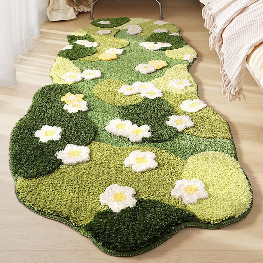 Nordic Style 3D Moss Green Carpet Fluffy Forest Floor Mat Irregular Design Bedroom Rug for Living Room Decor