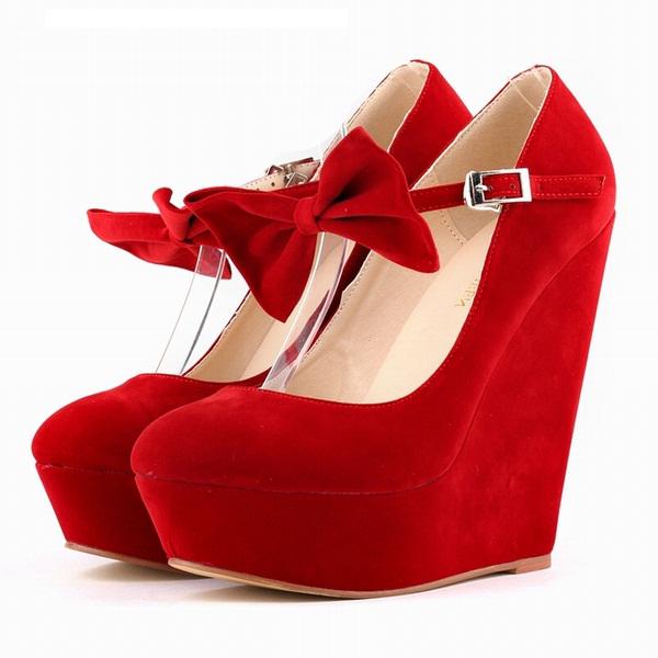 Женские элегантные повседневные туфли-лодочки, пикантные туфли на высоком каблуке и танкетке с бантом, женские свадебные туфли