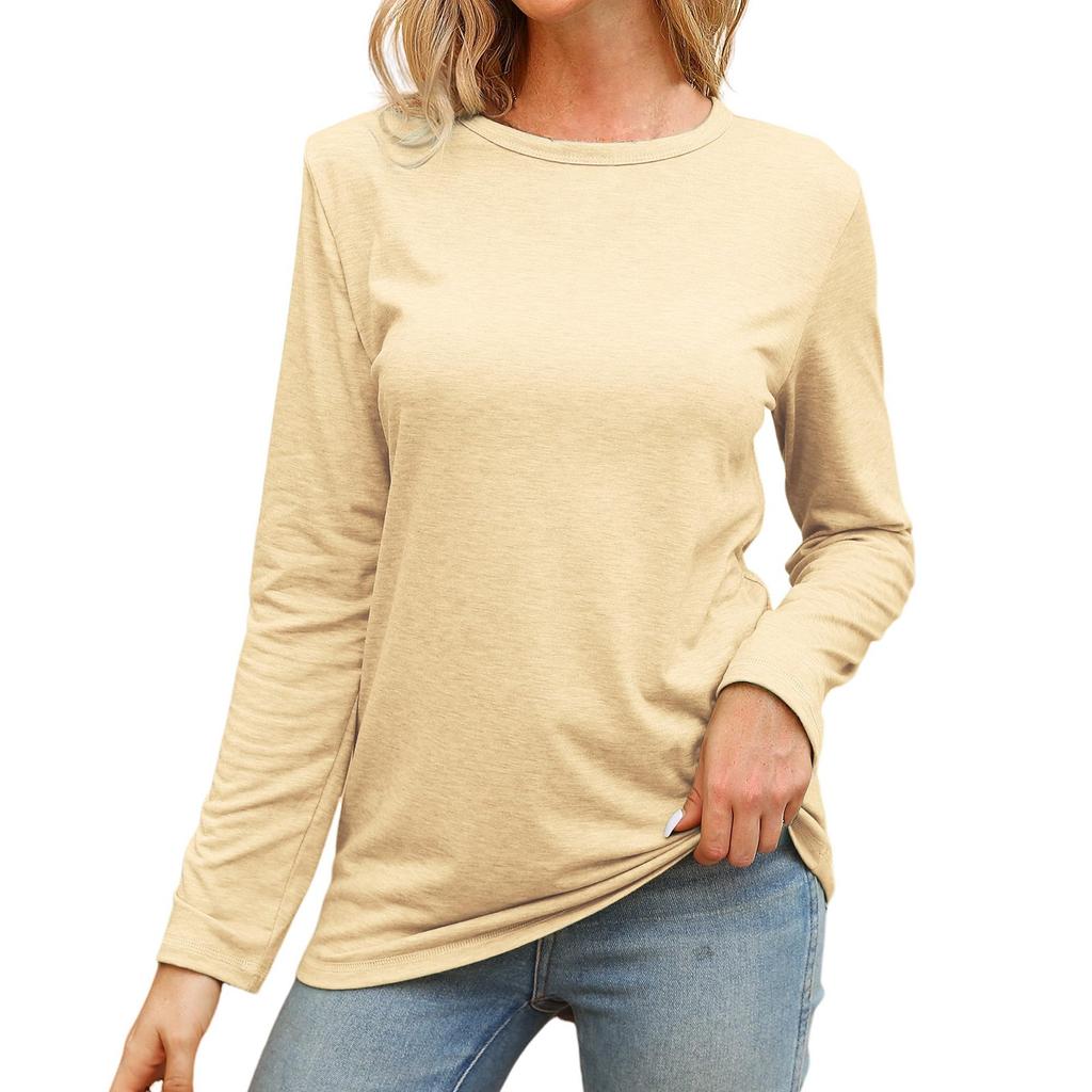 Women Long Sleeve Shirts Tops Fall Tunic Causal Fashion Round Neck Basic Tee