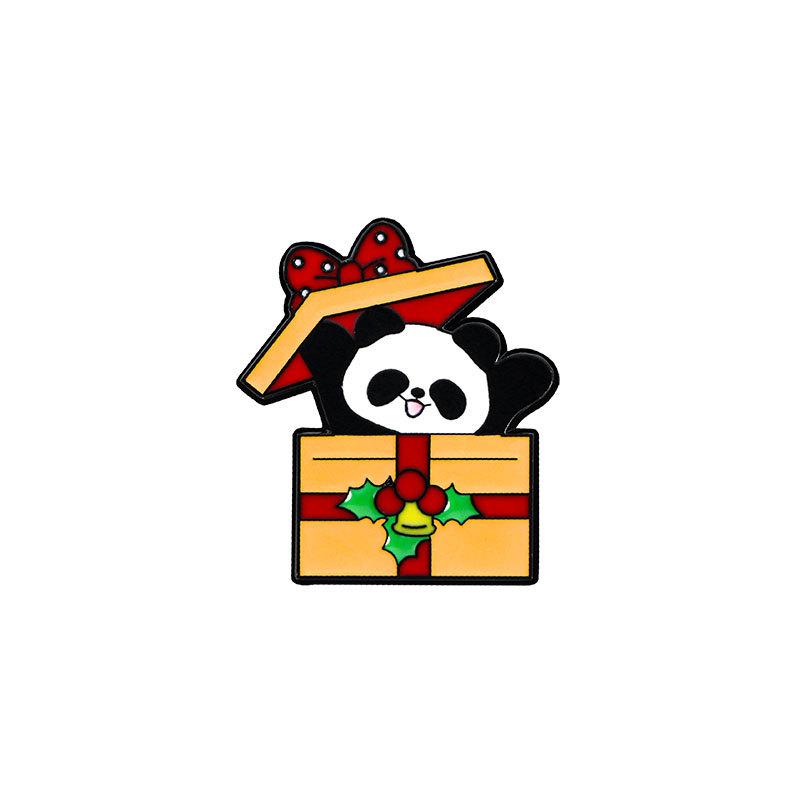 Christmas panda brooch, cute animals, Christmas tree, holiday gift box metal badge, back packaging accessories
