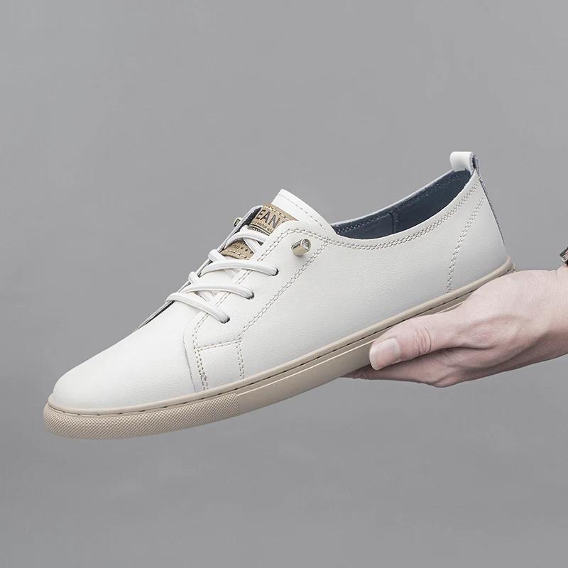 Fashion Original White Mens Casual Skateboard Shoes Comfortable Genuine Leather Sneakers New Trendy Vulcanzed Shoes Male Tenis Masculino