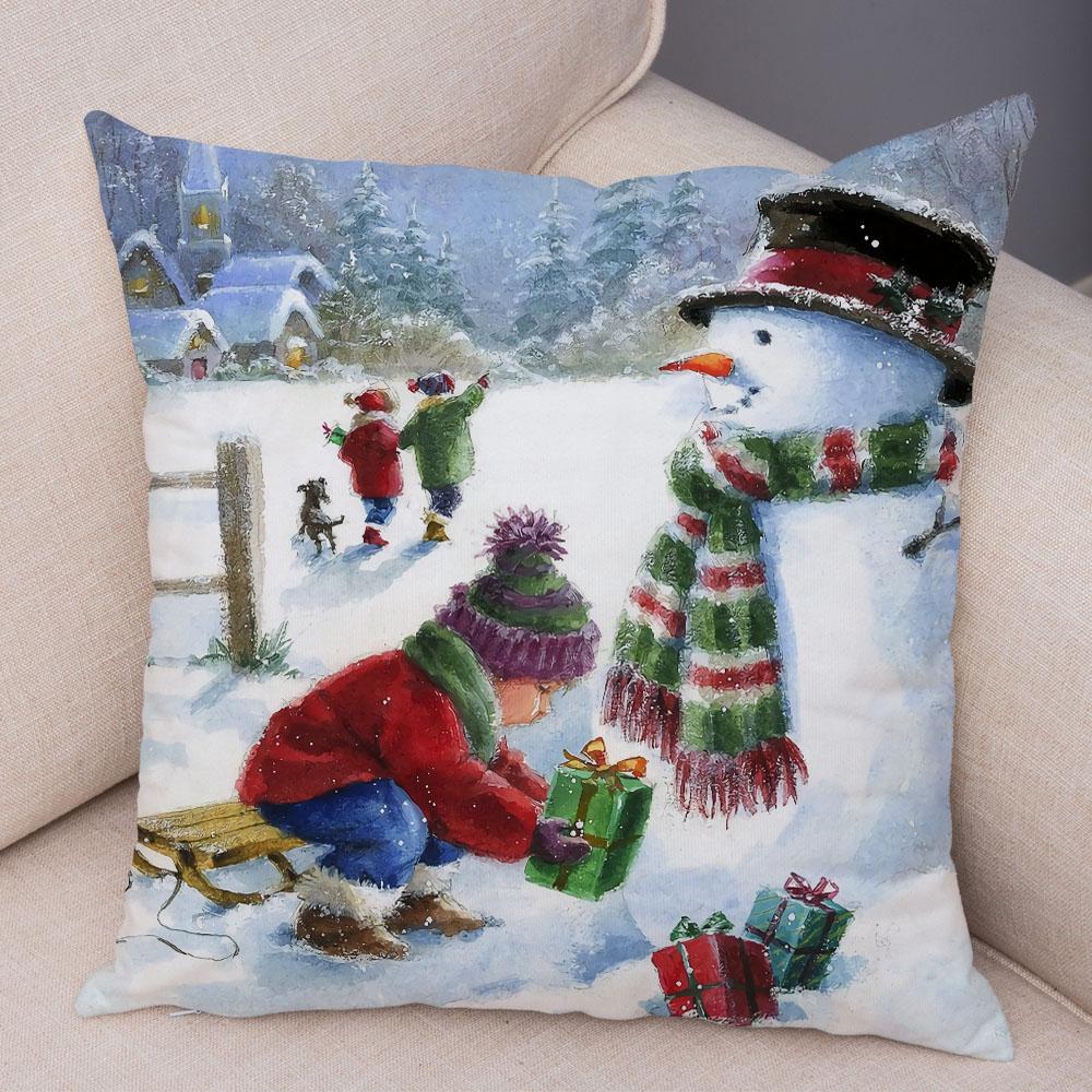 Cute Cartoon Snowman Cushion Cover Christmas Decoration Soft Plush Pillowcase Living Room Sofa Ornaments Bedroom Home