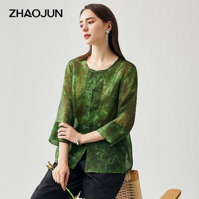 Женская китайская шелковая блузка Zhaojun с рукавом 3/4