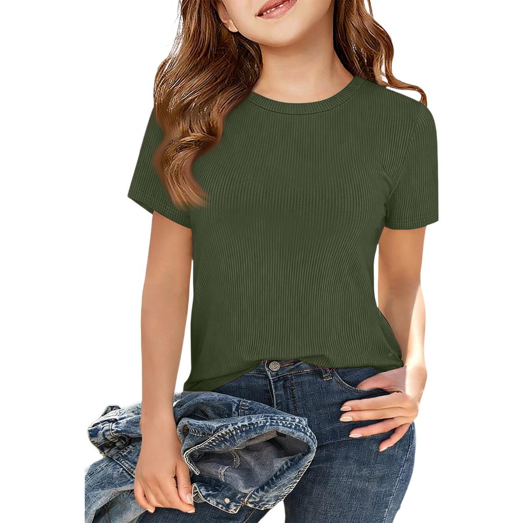 Женская футболка в рубчик, с коротким рукавом, круглым вырезом, повседневный топ