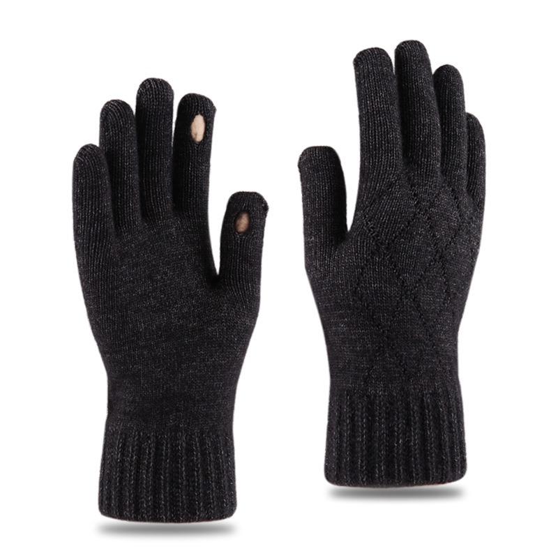 Gloves Men's Autumn and Winter Warm Cycling Thickened Knitted Wool Cold-proof Outdoor Riding Velvet Gloves