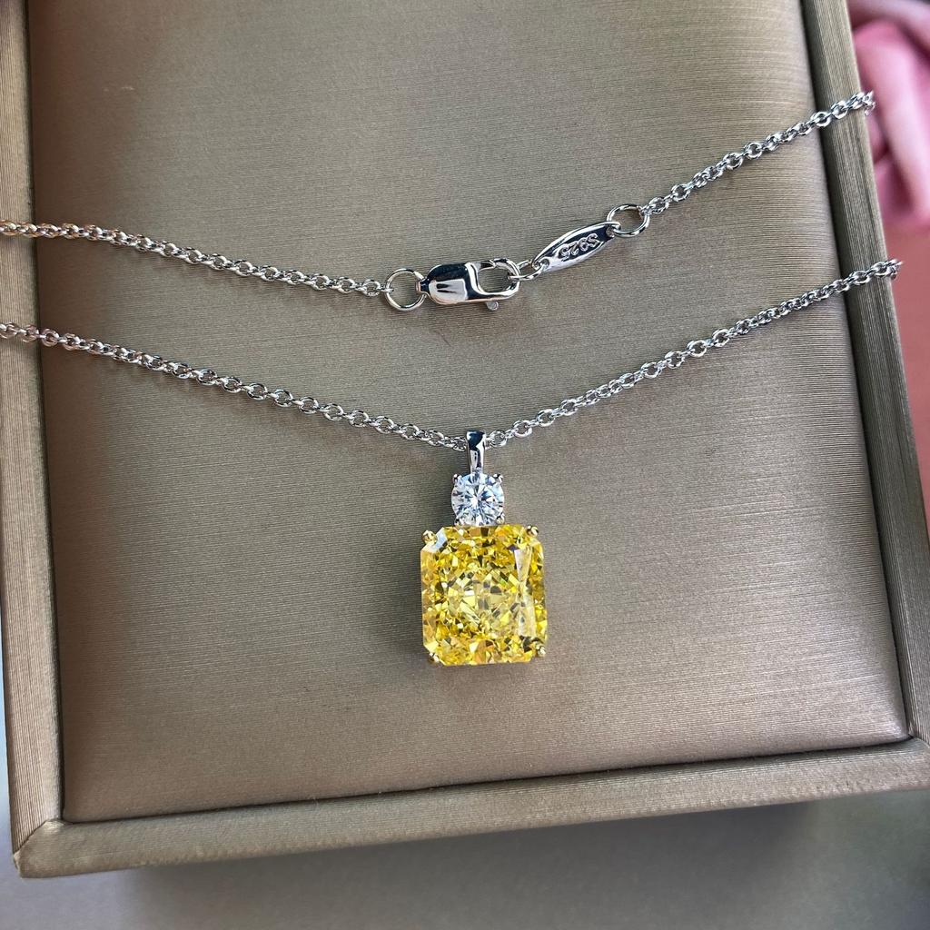 Gica Gema Высокоуглеродистые бриллиантовые ожерелья с серебром 925 пробы 9*10 мм Прямоугольный кулон Уникальный дизайн Романтические изящные ювелирные изделия Подарки для свадебной вечеринки