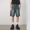 Men's 2024 Retro Distressed Blue Denim Loose Straight Shorts