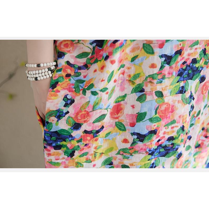 Dimanaf 2025 Женское Летнее Платье Большого Размера Цветочное Повседневное Винтажное Платье Базовое Свободное Длинное Платье Макси с V-образным Вырезом