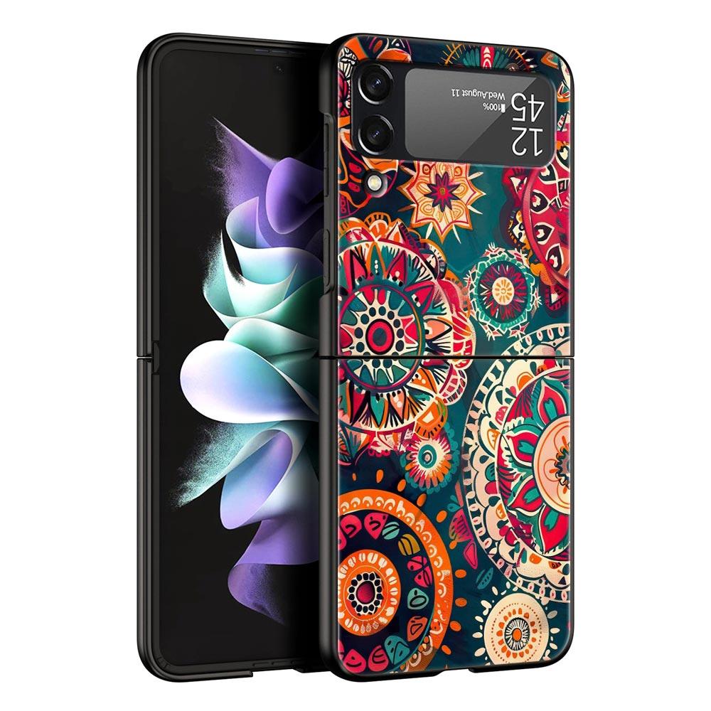 Чехол для телефона Samsung Galaxy Z Flip 7 6 5 4 с индийским узором мандала, жесткий ПК, черная крышка для Galaxy Z Flip3, складные Fundas, чехол