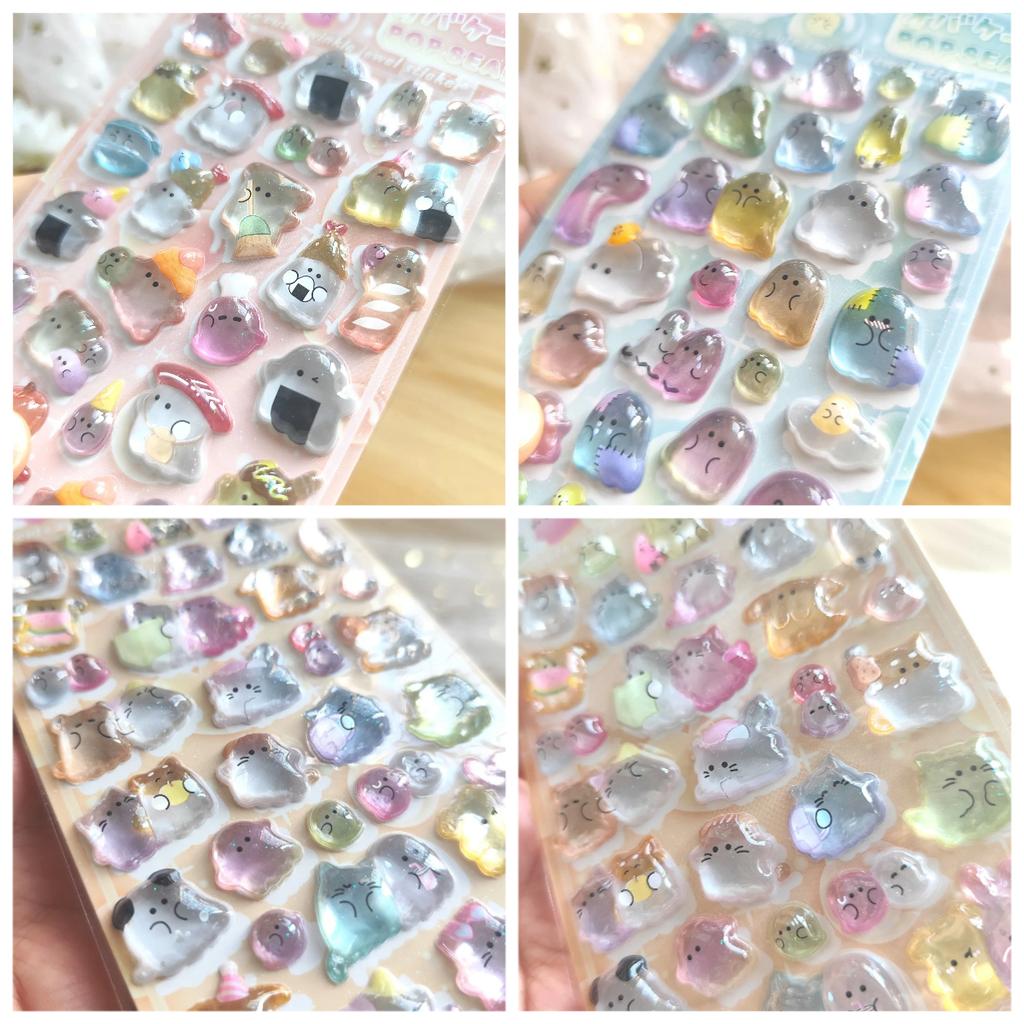 3D Кристальные Наклейки с Рельефным Изображением Семьи Призраков - Милые Мультяшные Наклейки-Награды для Детского Хендмейда, Телефона, Альбома и DIY Поделок