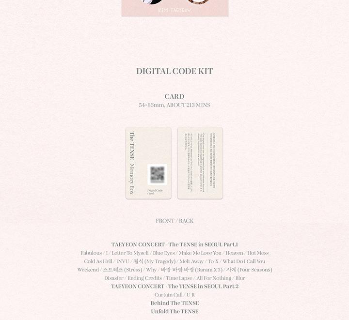 [POB] (Digital Code / Blu-ray) TAEYEON (Girls' Generation / SNSD) [The TENSE] CONCERT Memory Box