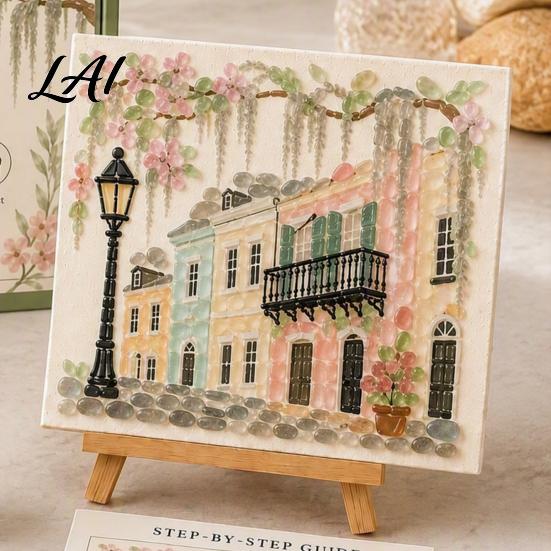 Handmade Desktop Ornaments DIY Sea Glass Mosaic Art Kit Ocean/Landscape Inspired Artwork Complete Making Tools with Colorful Pieces Craft