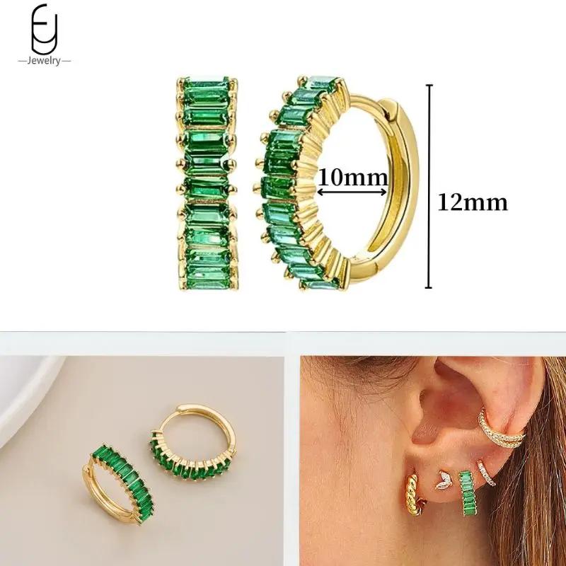 Серьги из стерлингового серебра 925 пробы с зеленым цирконом, золотые серьги-кольца в форме сердца для женщин, изящные пусеты, роскошные ювелирные изделия, подарки