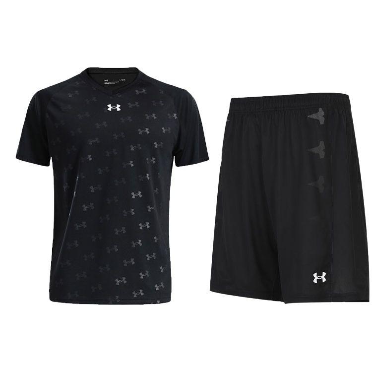 Under Armour All Over Print Loose Fit Short Sleeve Training Knit Shorts Casual Sports Set Unisex Sets Black 21500531-001+21500206-001