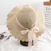 Straw Hat Female Small Fresh Sunshade Lace Strap Bow Hat Female Summer Outing Big Eaves Beach Sun Hat
