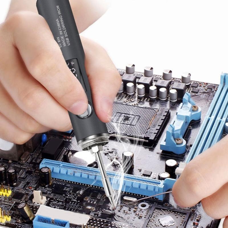 Регулируемый по температуре электрический паяльник USB Type-C порт для зарядки Портативный инструмент для DIY электроники Сменное жало