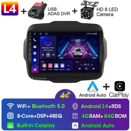 2Din 4G Android 14 автомобильный радиоприемник мультимедиа видеоплеер стерео для Jeep Renegade 2016-2020 навигация GPS головное устройство Carplay