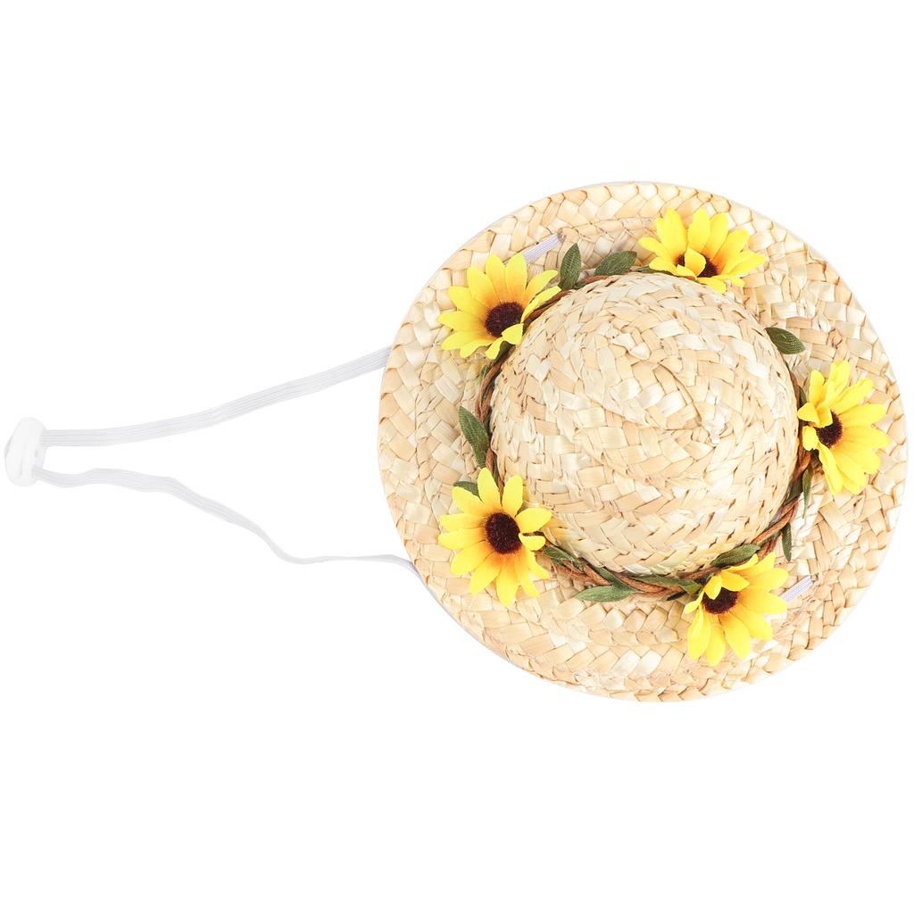 Pet Sombrero Hat Mini Straw Hat Pets Birthday Party Hats with Flowers for Small and Medium Dogs CatsYellow Flowers S