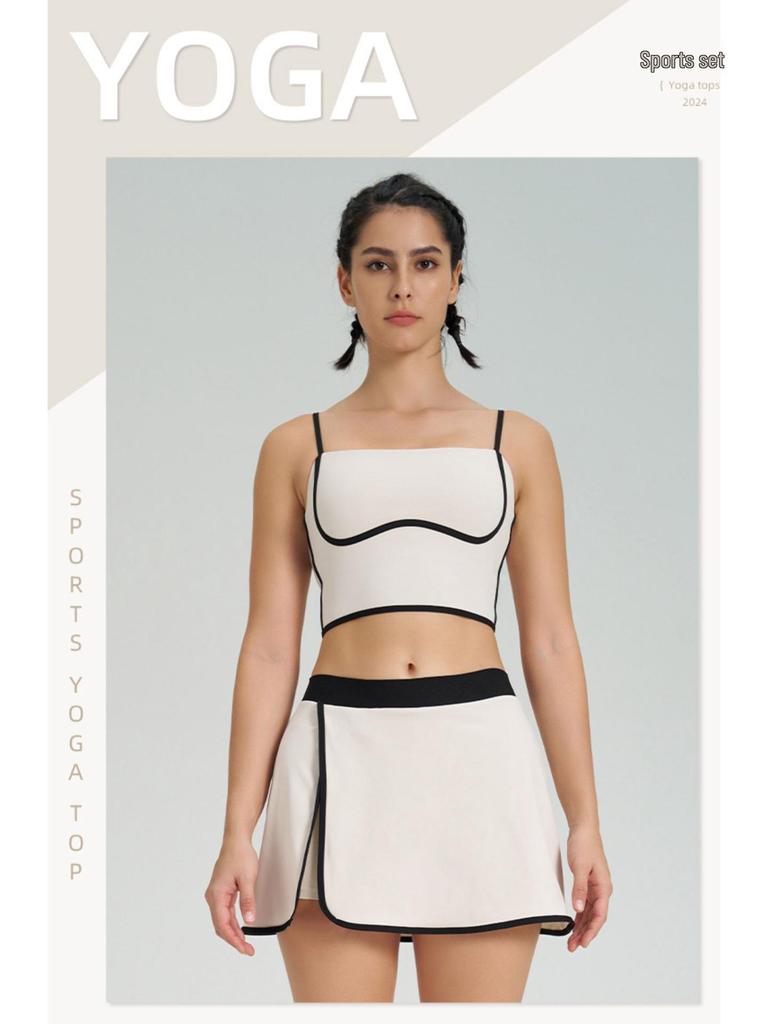 Женский стройнящий теннисный костюм контрастных цветов, быстросохнущий жилет для йоги и фитнеса со юбкой, с чашечками, комплект из двух предметов спортивной одежды.