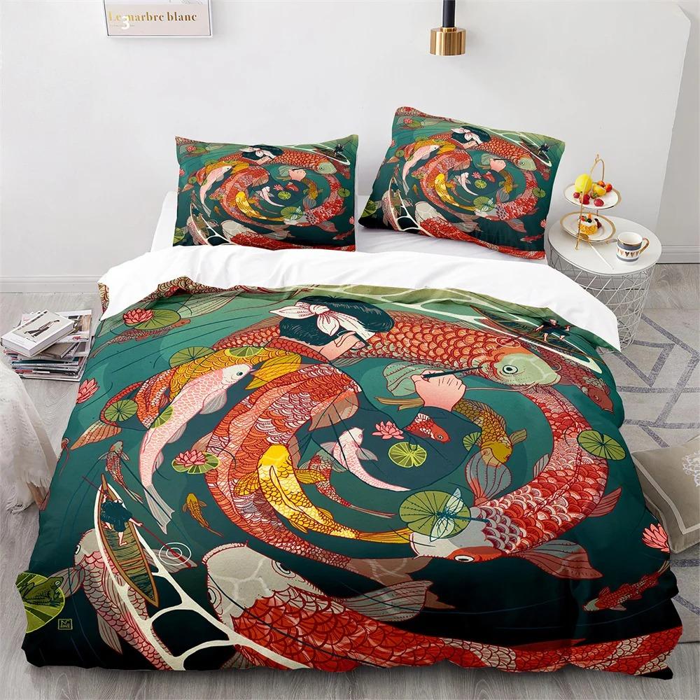 Ukiyo-Eduvet Cover Set Japanese Style Bedding Set Polyester Comforter King Queen Size Quilt Cover Set For Kids Boys Girls