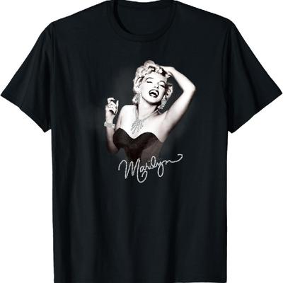 Marilyn Monroe Glam Marilyn Черная футболка с графикой, Женский классический крой, Маленький