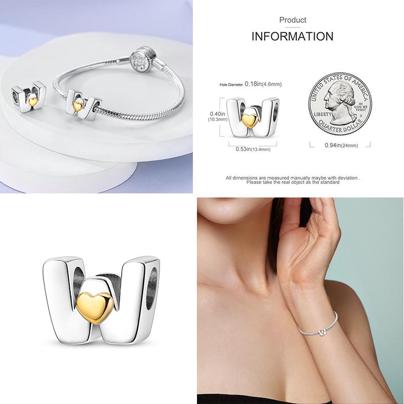 Новый 26 AZ Алфавит Бусина S925 Стерлингового Серебра Сердце ЛЮБОВЬ Письмо Шарм Подходит Оригинальный Браслет CZ Циркон Бисер Ювелирные Изделия