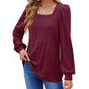 Fashion Autumn Winter Women's Rib Knit Square Neck T Shirt Casual Solid Long Sleeve Top