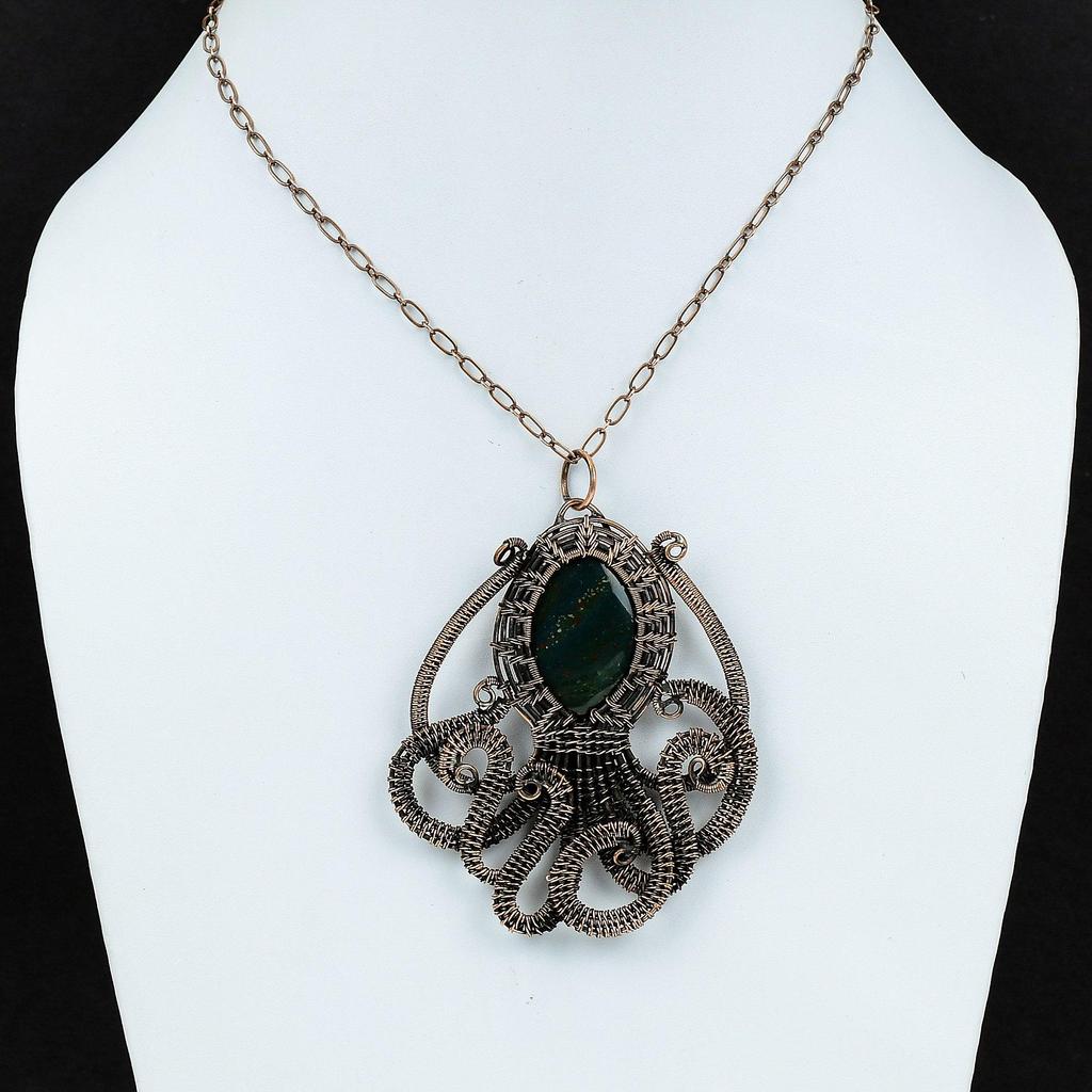 Bloodstone Copper Pendant Wire Wrapped Pendant Octopus Pendant Wire Wrap Gemstone Jewelry Handmade Pendant Wonderful Copper Jewelry For Gift