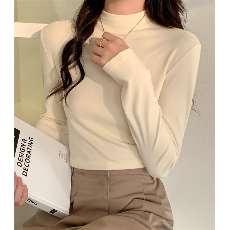 [AYILYFE] топы с высоким воротом женские футболки с длинным рукавом внутренняя часть рубашки однотонная многослойная одежда защита от холода и тепла весна осень