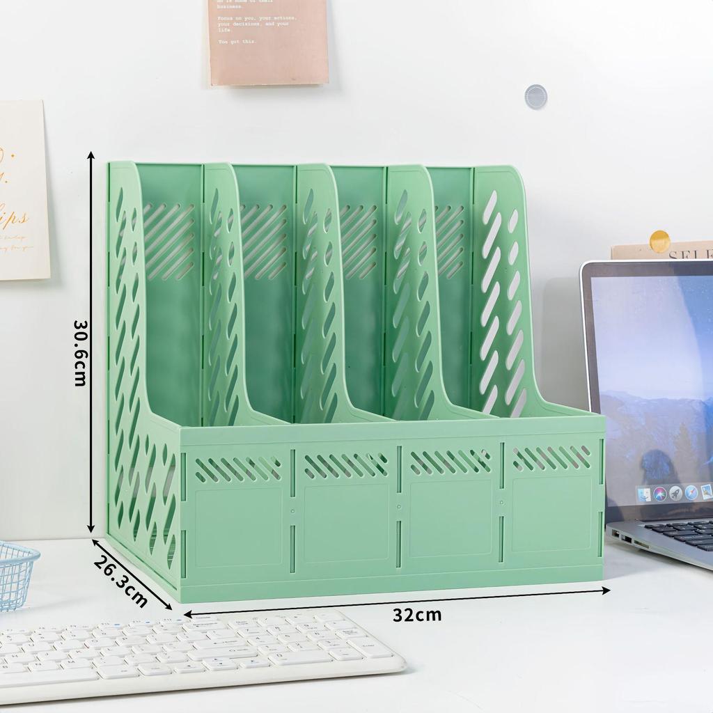 Четырехколончатый офисный стеллаж для документов с держателем для ручек Утолщенный настольный органайзер для хранения документов и канцелярских принадлежностей Эффективный рабочий аксессуар