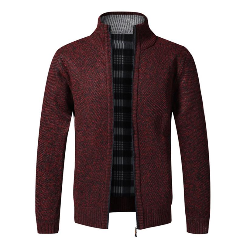 Autumn Winter New Men's Jacket Slim Fit Stand Collar Zipper Jacket Men Solid Cotton Thick Warm Sweater