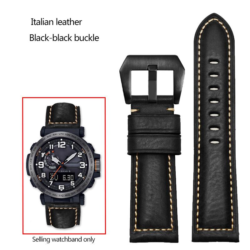 24mm Cowhide Frosted Italian Leather Watchband for Casio PROTREK Series PRG-600/PRG-650/PRW-6600 Outdoor Sports Bracelet Strap
