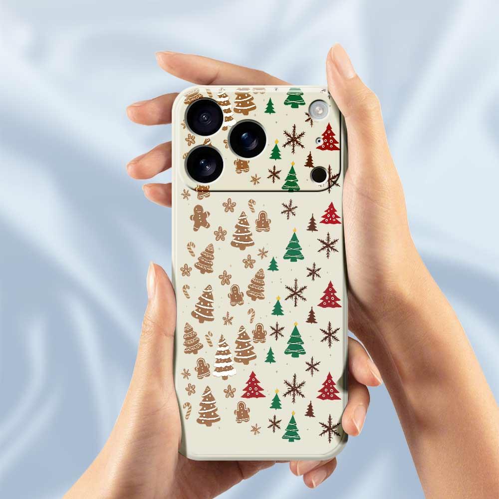 For iPhone 17 Pro Max Case Christmas Tree Gingerbread Pattern Printing Straight Edge TPU Phone Back Cover