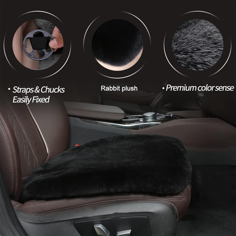 Подушка для сиденья автомобиля из искусственного меха кролика для главного водителя с нескользящей пряжкой снизу, универсальная для автомобиля, грузовика, фургона, внедорожника, офисного кресла