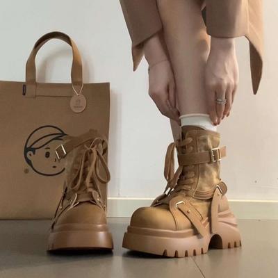 Модные универсальные кожаные ботинки на шнуровке на платформе ботинки Мартина женские осенне-зимние в британском стиле с пряжками ботинки-локомотивы ботинок-одиночка тренд