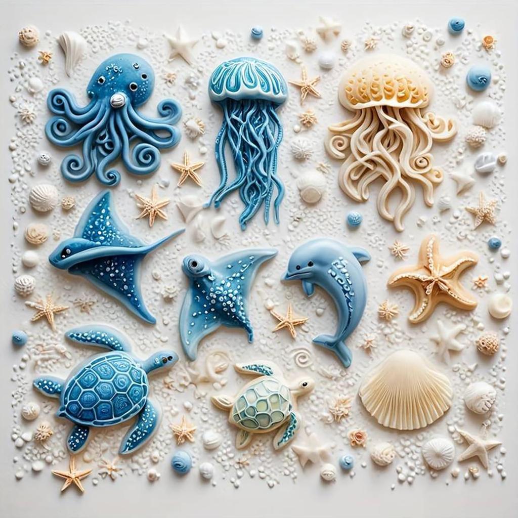 1 Pcs Ocean Theme Cake Decoration Silicone Mold, Turtle Octopus Chocolate Fondant Mold, for Kitchen Baking Cupcake Topper Chocolate Candy and Resin