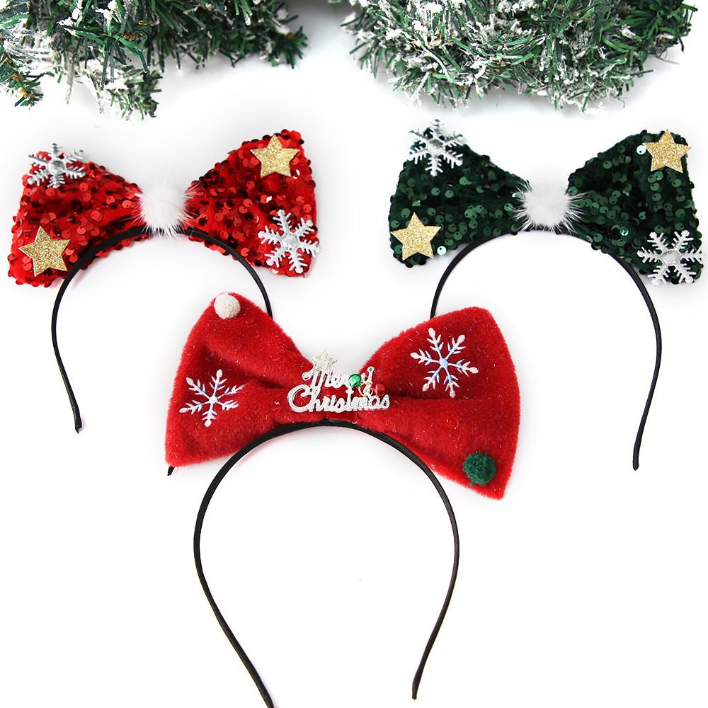 Stylish Christmas Headband For Kids With Attractive Shiny Sequins And Charming Bow For Festive Fun