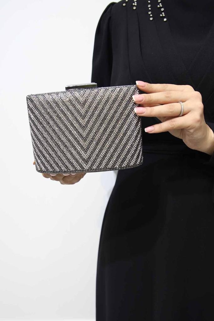 Women's Stylish and Useful Evening Dress Bag Women's Platinum Triangle Stone Evening Dress Evening Bag