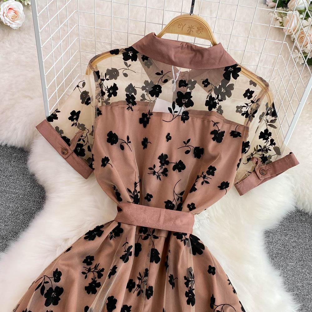 RUGOD Summer Retro Embroidered Waist Slim A-line Dress Elegant Large Swing Long Dress