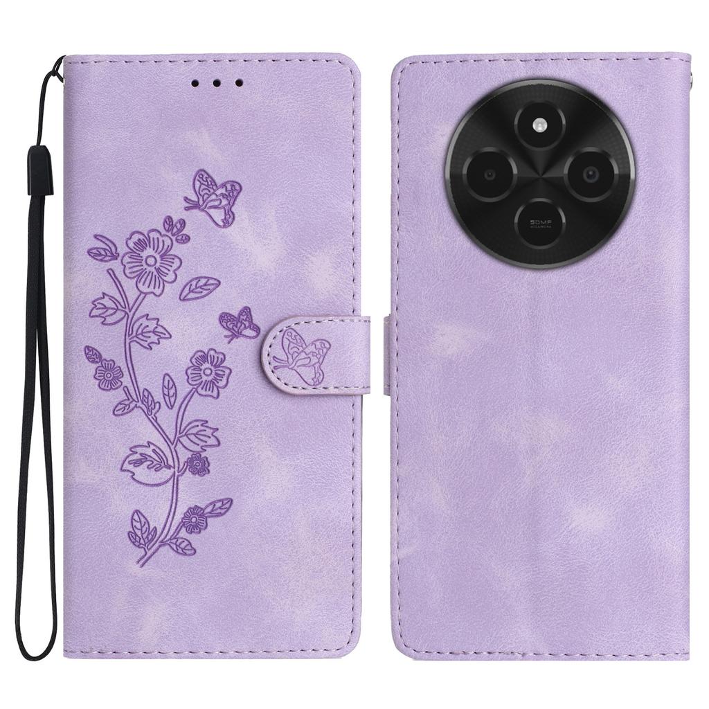 For Xiaomi Poco C75 4G/Redmi 14R 5G/14C 4G Case Leather Imprinted Flower Phone Cover Wallet with Wrist Strap
