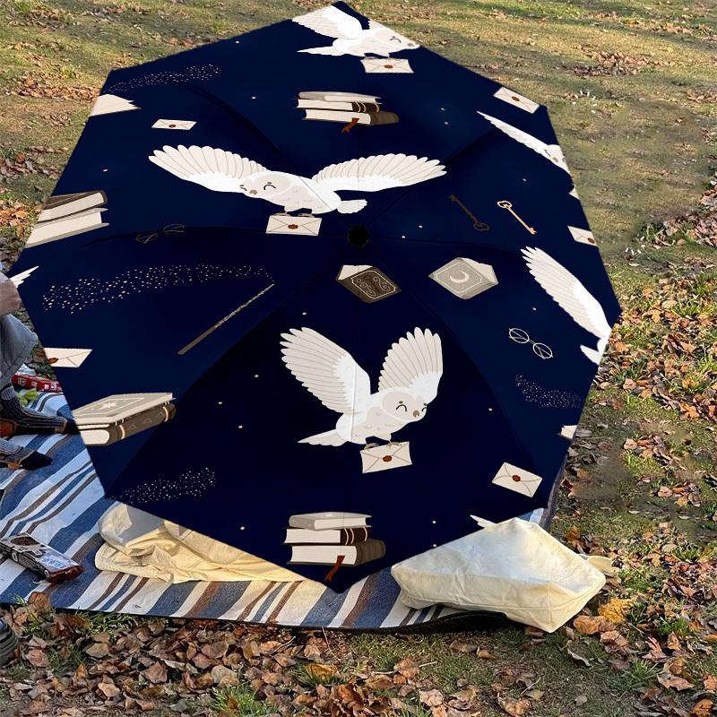 1PC Owl Books Umbrella-8-Rib Reinforced, Automatic Open, Lightweight & Durable, Cute Fashion Accessory for Outdoor, D2713