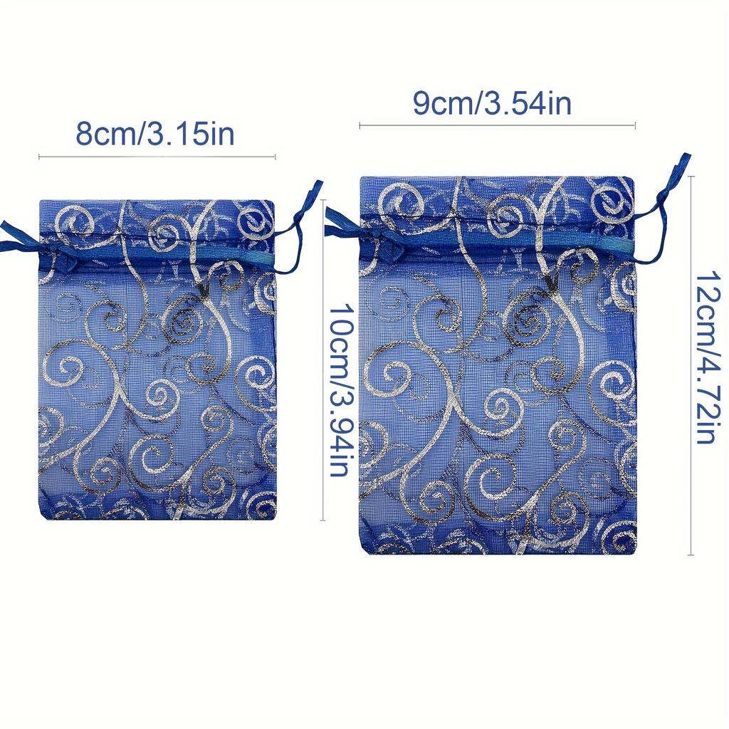100 шт. темно-синие прозрачные органзовые мешочки для свадебного детского душа, подарочные мешочки с принтом из ротанга, демонстрационные мешочки на шнурке