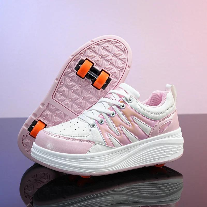 Светодиодные роликовые коньки для гонок, женские роликовые коньки с колесами, 4 съемных колеса, скоростные коньки для девочек, кроссовки с колесами